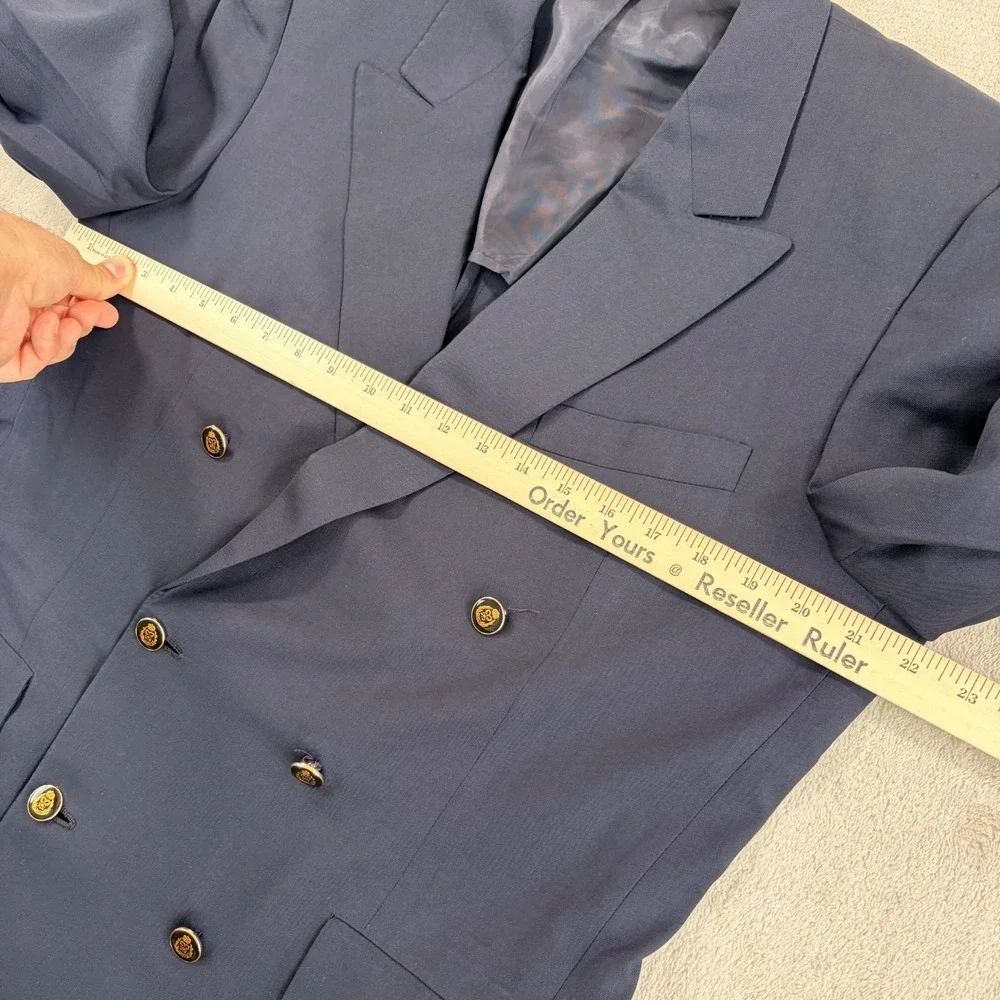 Oxxford Clothes Glasgow Double Breasted Crest Enamel Button Blazer Navy Men 44R